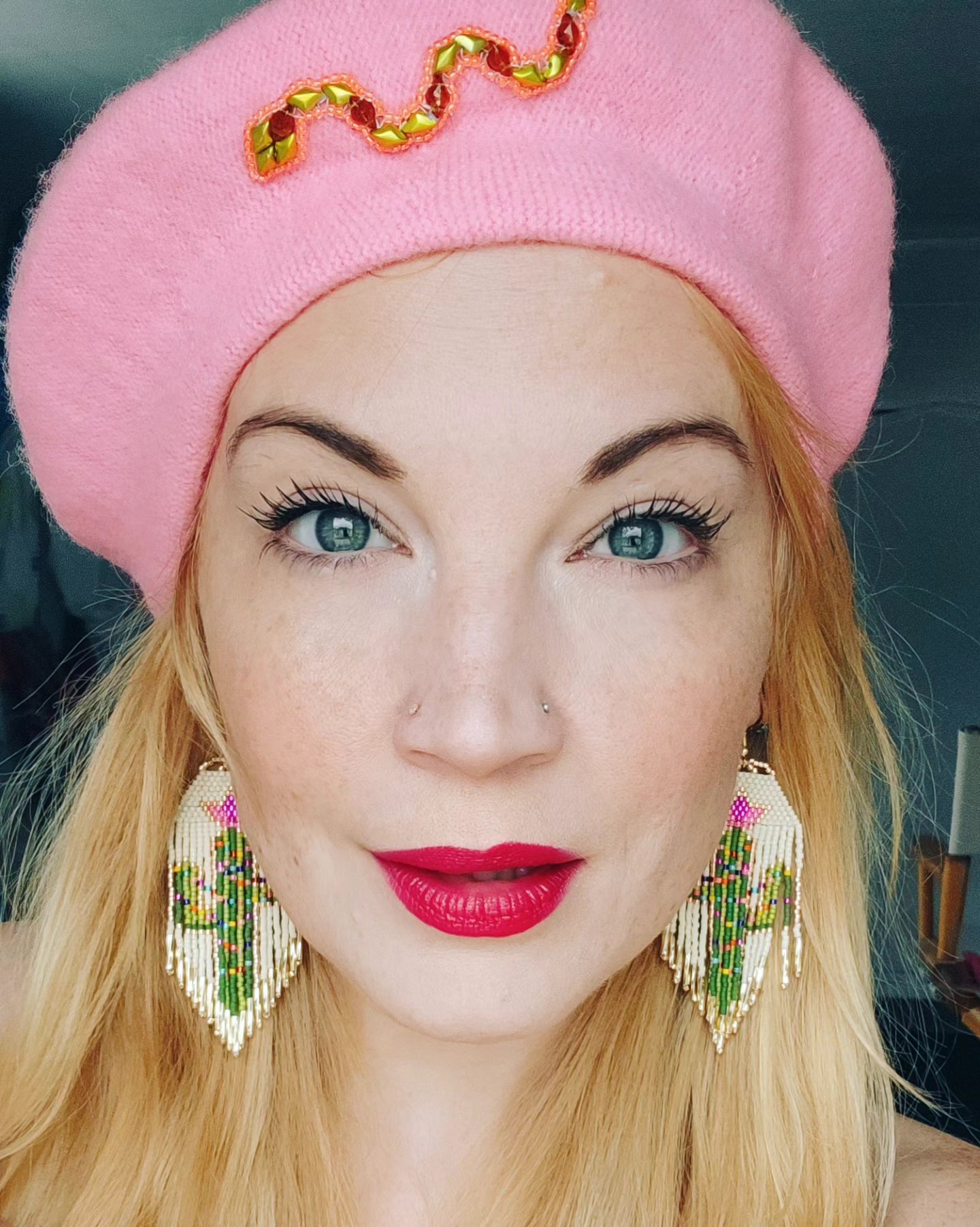 Beaded Beret in Baby Pink