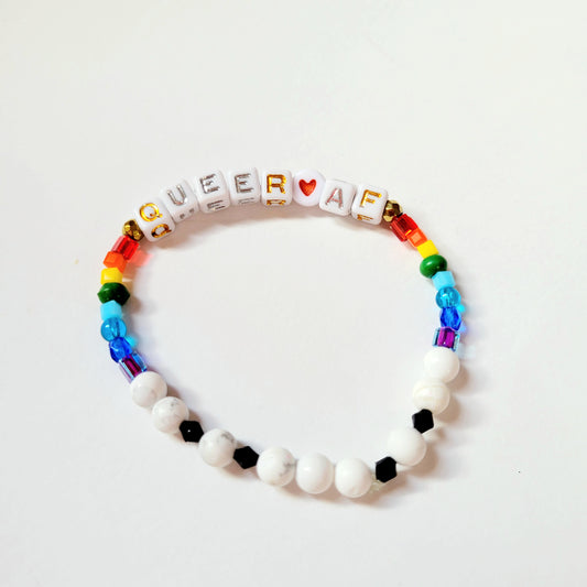 Hand Beaded Stretchy Bracelet 'Queer AF'