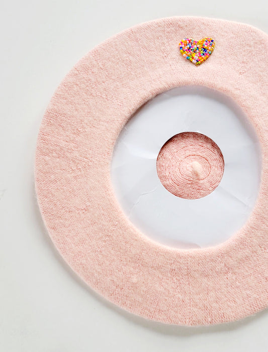 Beaded Beret in Baby Pink