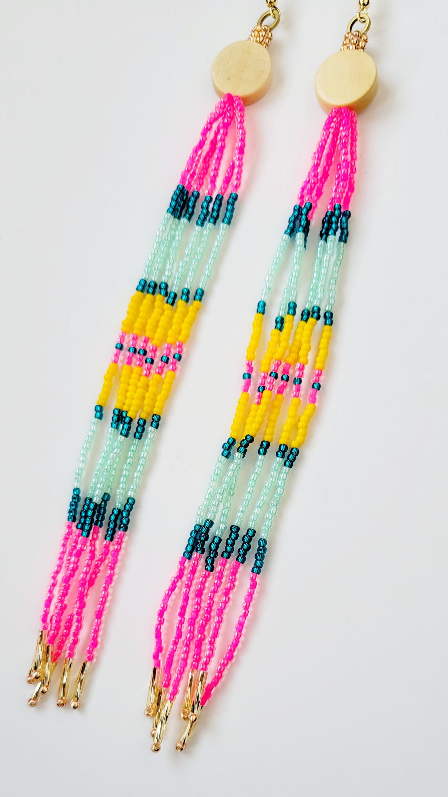 Wooden & Bead Earrings in Flamingo