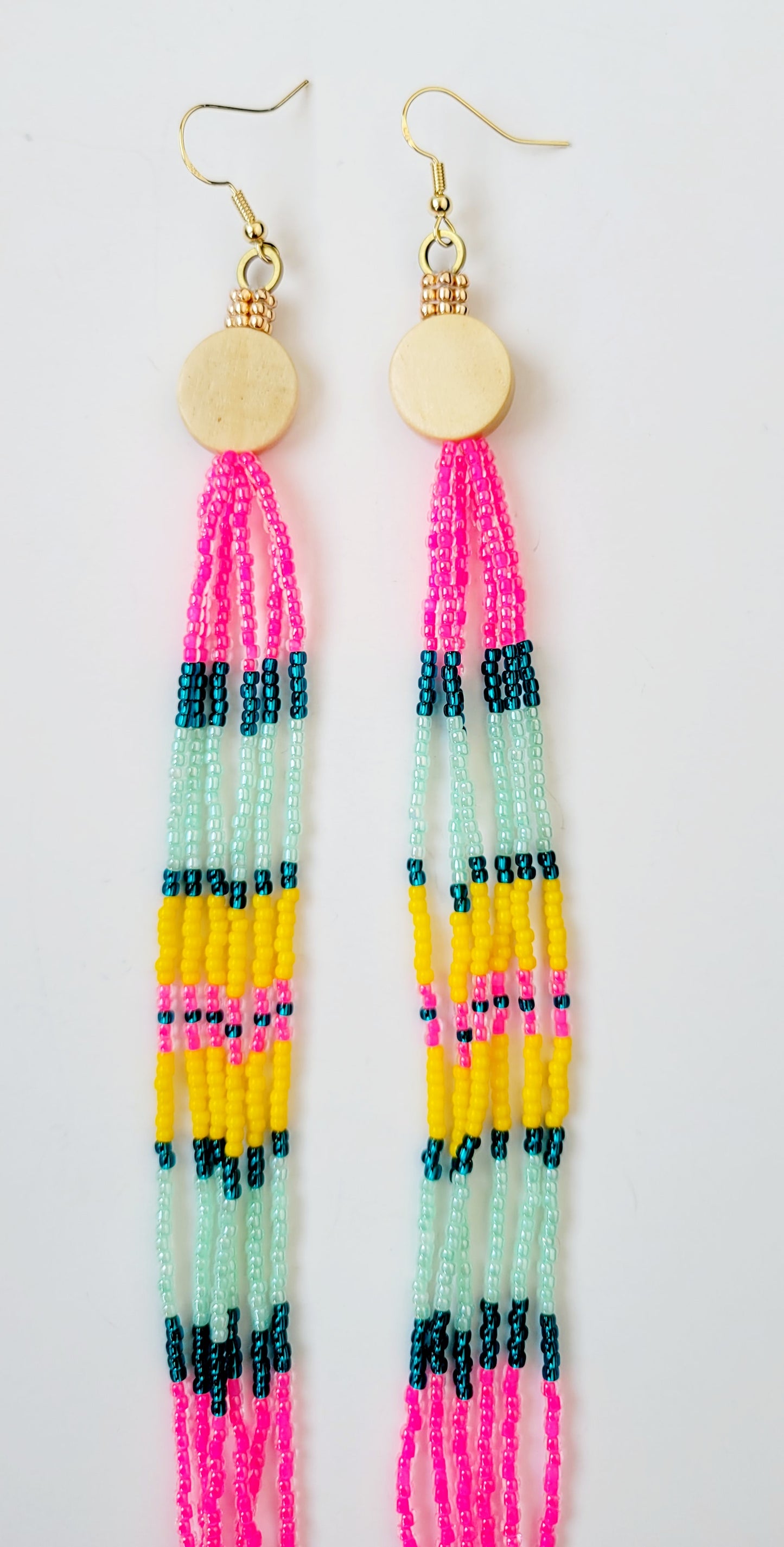Wooden & Bead Earrings in Flamingo