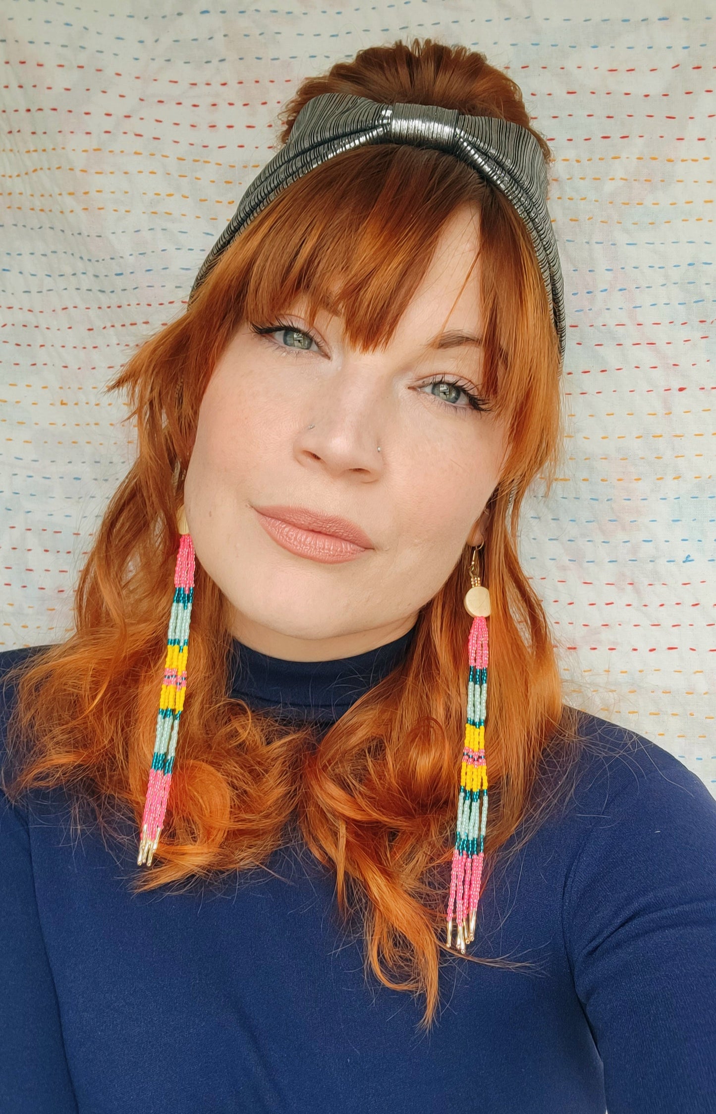 Wooden & Bead Earrings in Flamingo