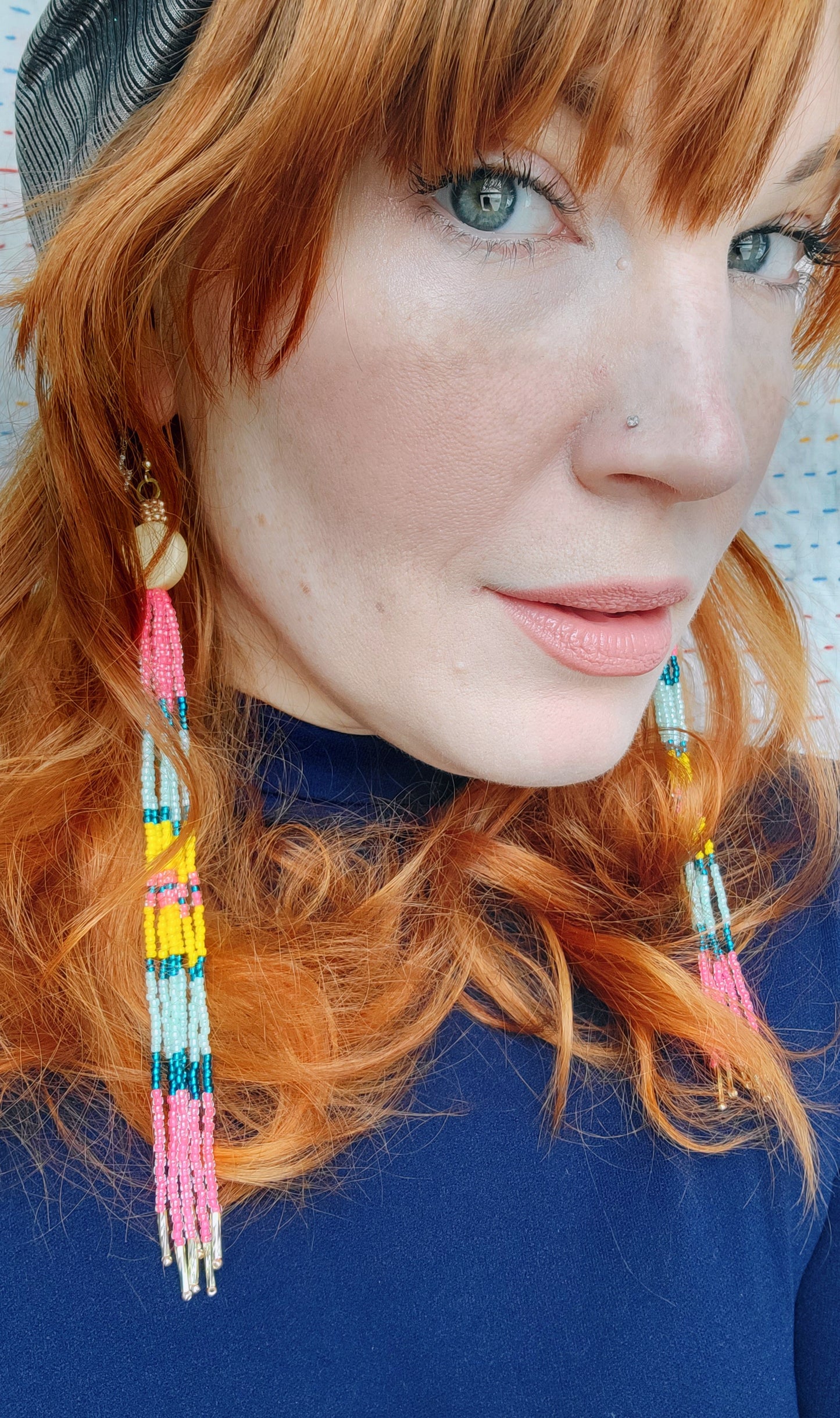 Wooden & Bead Earrings in Flamingo