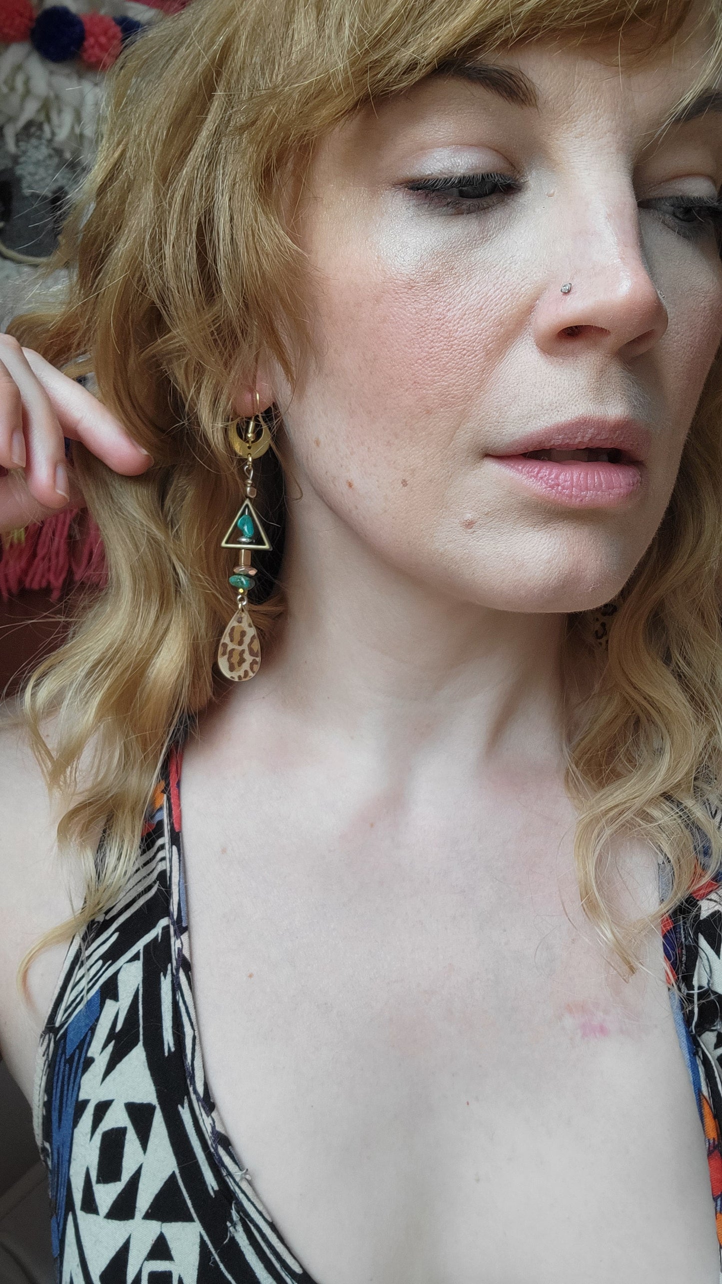 Leopard & Turquoise Brass Earrings