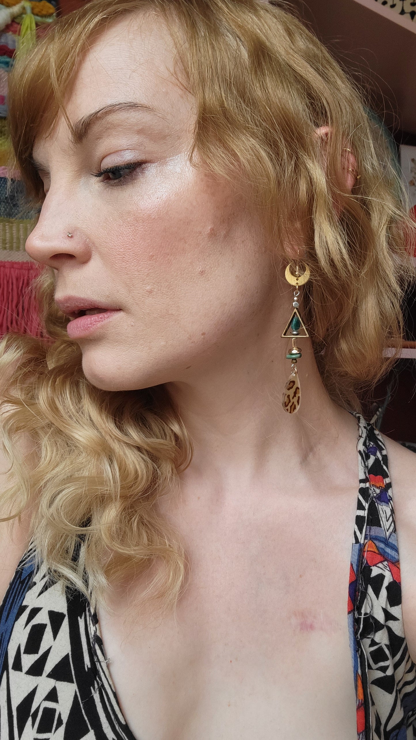 Leopard & Turquoise Brass Earrings
