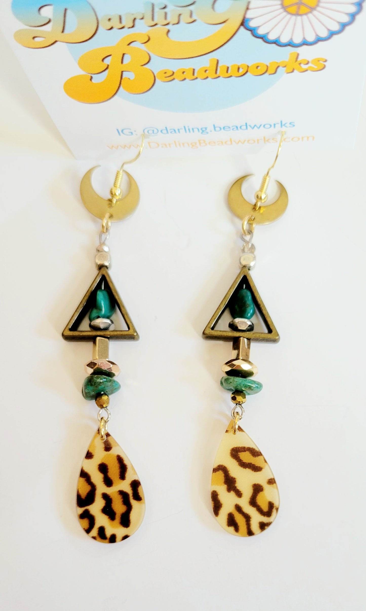 Leopard & Turquoise Brass Earrings