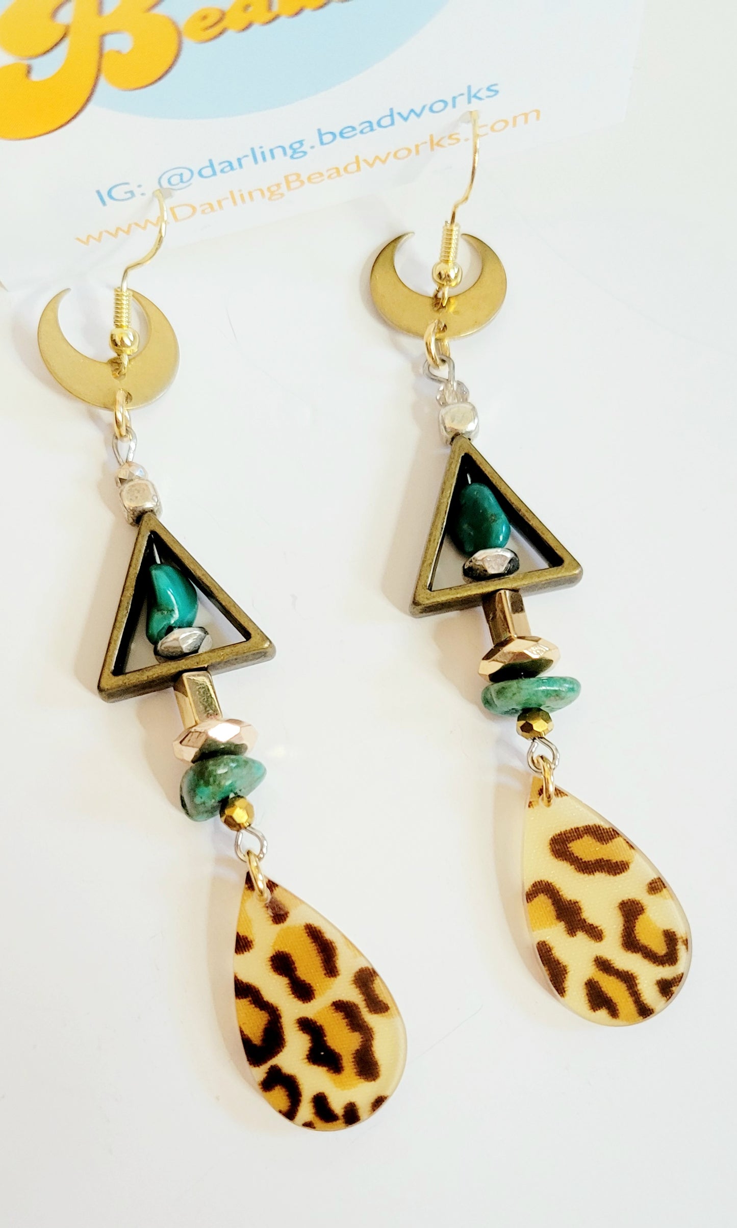 Leopard & Turquoise Brass Earrings