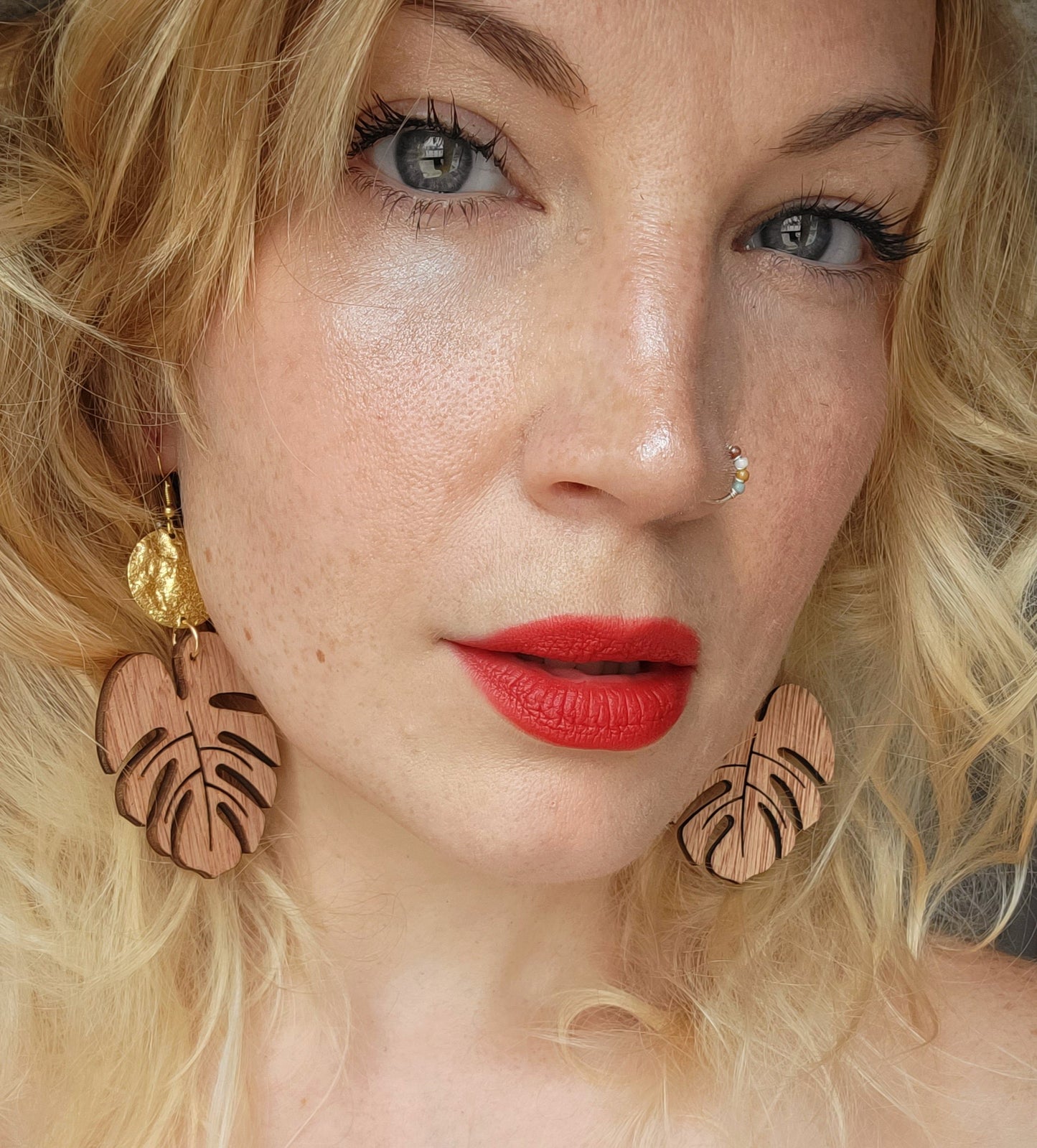 Wooden Monstera Earrings