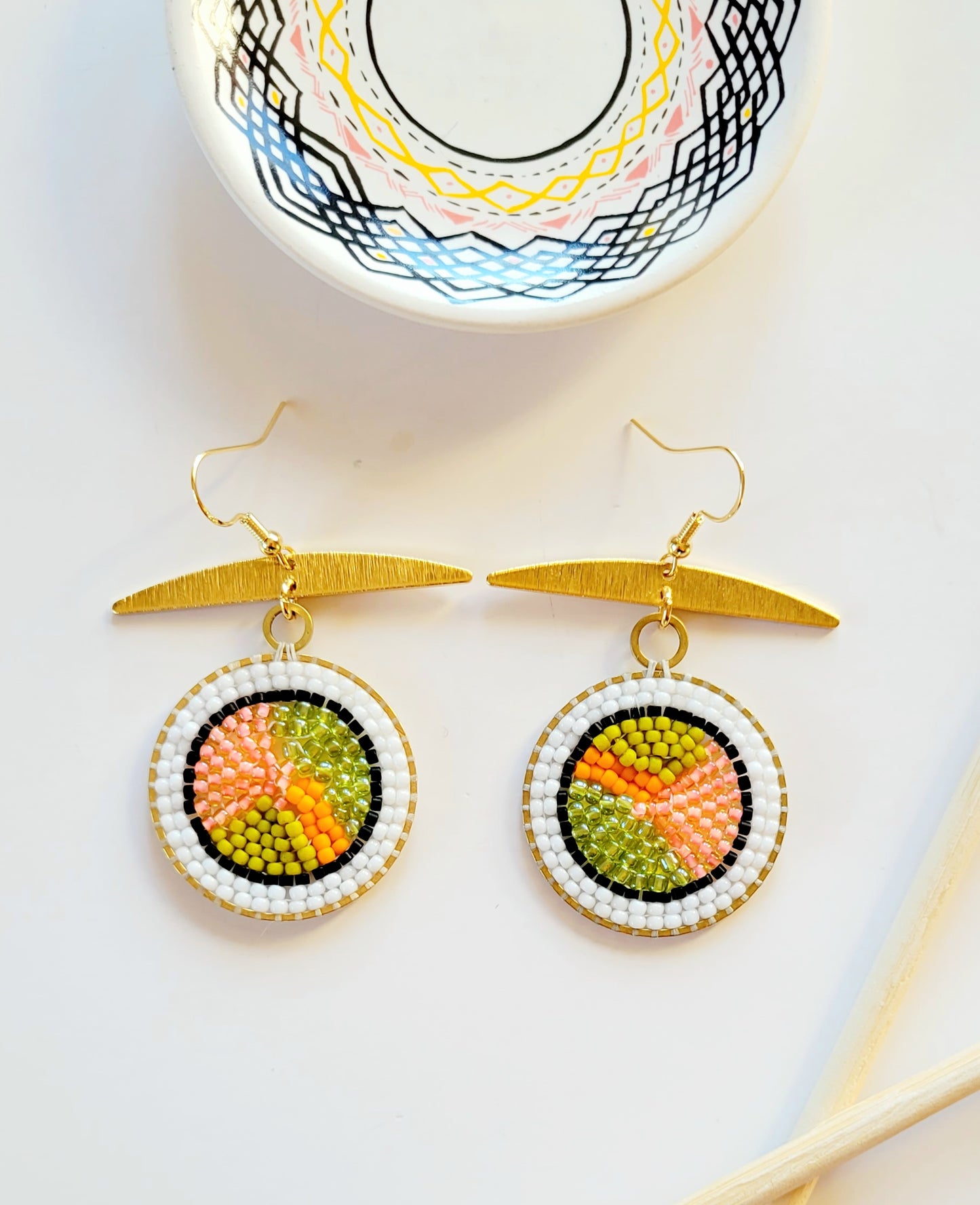 Hand Beaded Sushi Earrings in Rainbow Roll