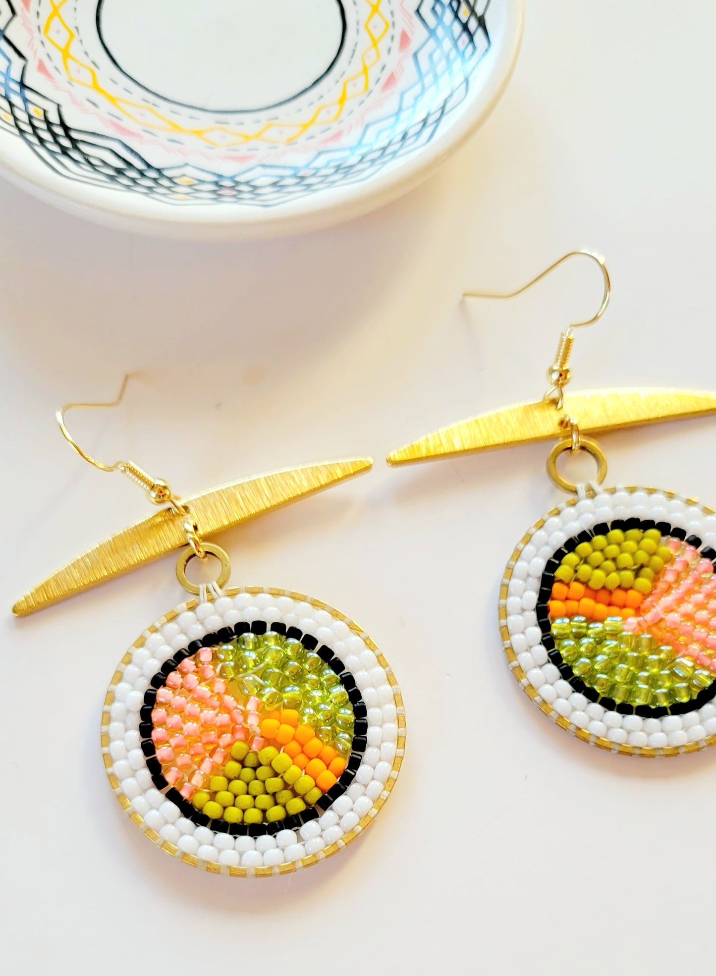 Hand Beaded Sushi Earrings in Rainbow Roll